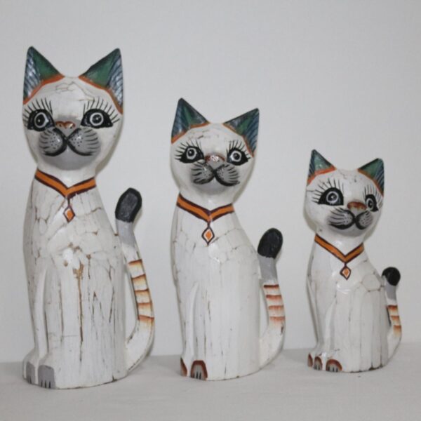 AHŞAP 3LÜ KEDİ SETİ 30-25-20 CM BEYAZ