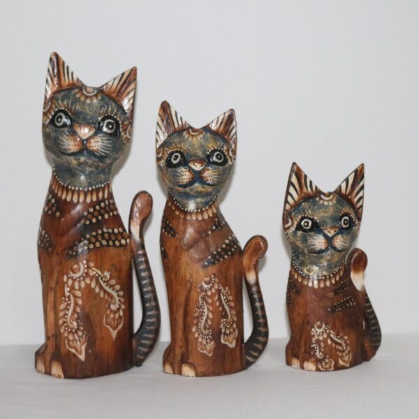 AHŞAP 3LÜ KEDİ SETİ 30-25-20 CM KOYU