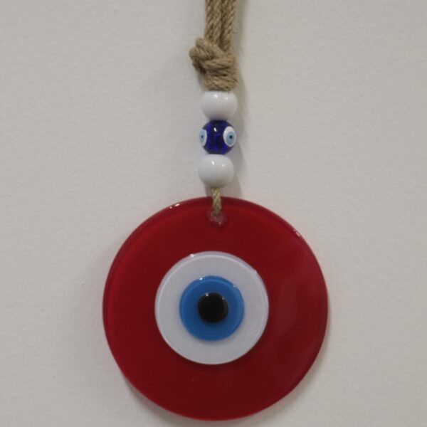 NAZAR BONCUĞU RENKLİ CAM 12 CM KIRMIZI  YUVARLAK