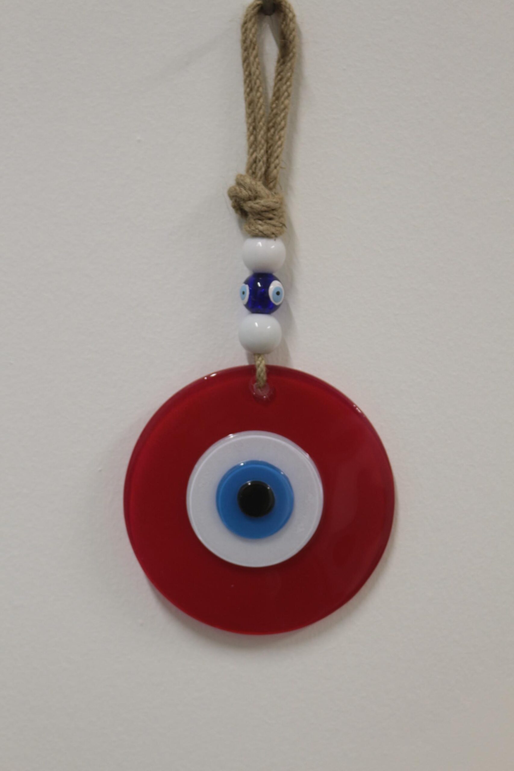 NAZAR BONCUĞU RENKLİ CAM 12 CM KIRMIZI YUVARLAK