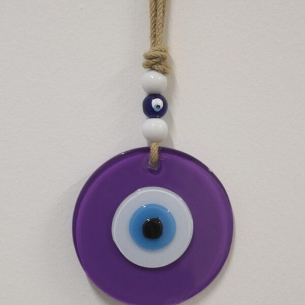NAZAR BONCUĞU RENKLİ CAM 12 CM MOR YUVARLAK
