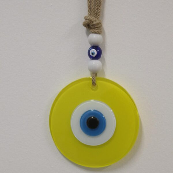 NAZAR BONCUĞU RENKLİ CAM 12 CM SARI  YUVARLAK