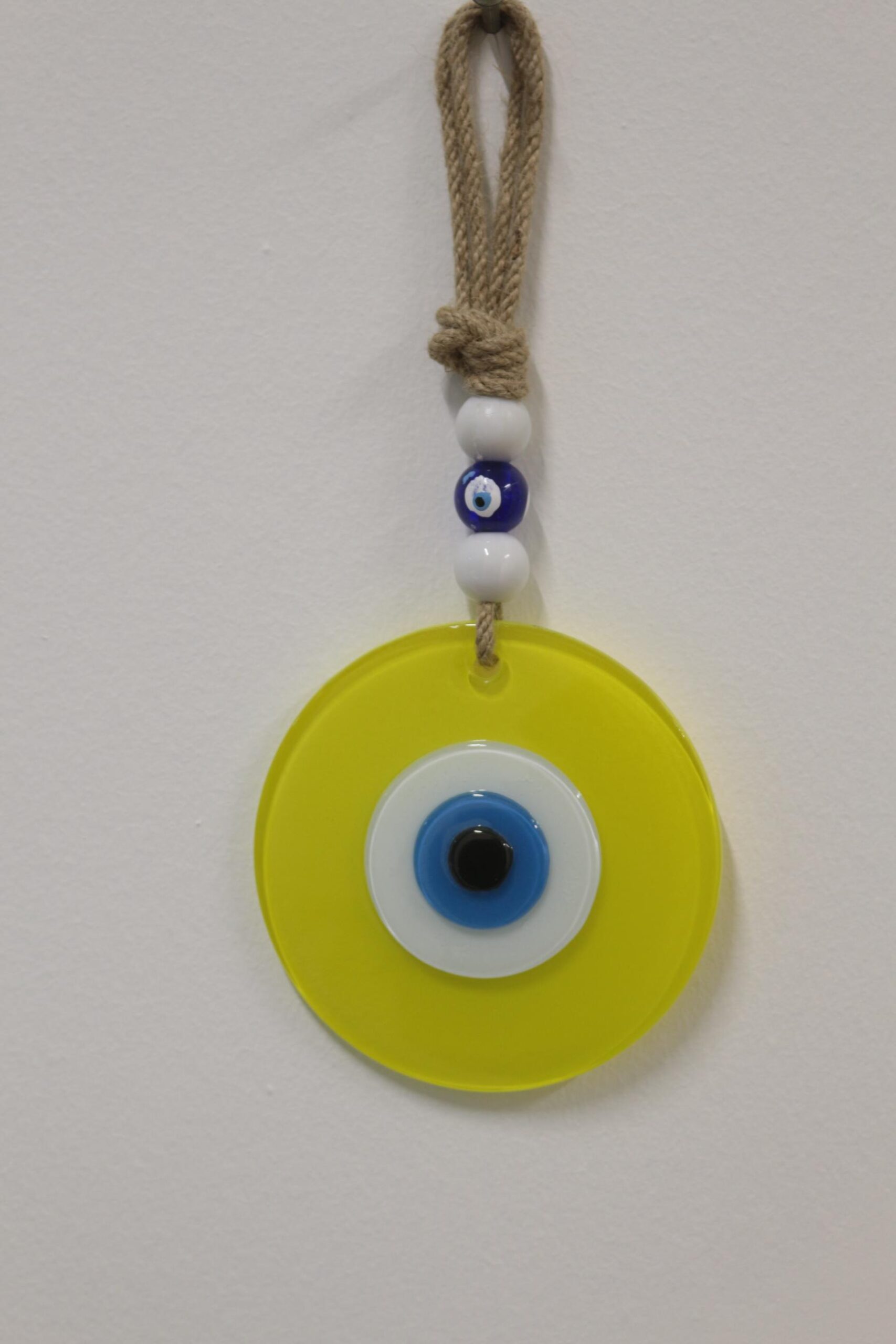 NAZAR BONCUĞU RENKLİ CAM 12 CM SARI YUVARLAK