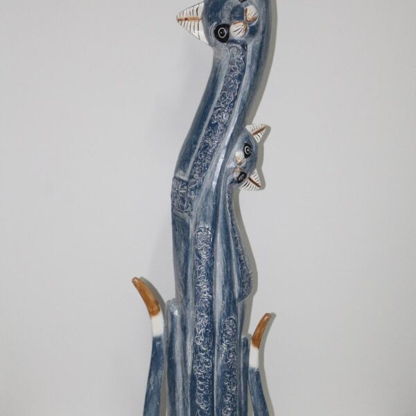 AHŞAP KEDİ FİGÜRÜ 1 METRE YAVRULU MAVİ