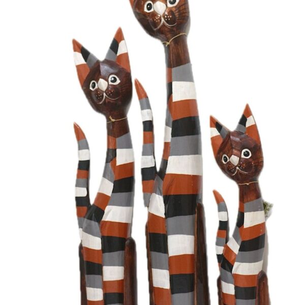 AHŞAP OTANTİK 3 LÜ ÇİZGİLİ KEDİ 100CM ALBIZIA WOOD 100_80_60