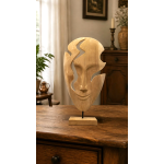 Ahşap Dekoratif Maske Soyut Yüz 45 cm Bali El Yapımı Dekorasyon Tik Ağacı Obje Natural Face