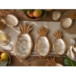 Ahşap Sedefli Ananas Tabaklar 29- 33 - 38 cm 3 lü Set Bali Mutfak Dekorasyon El yapımı Dekoratif Tik Ağacı Kase  16 x 29 cm