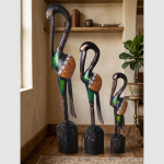 Ahşap Renkli Flamingo 3 lü Figür _ 100 cm- 80 cm - 60 cm Set El Yapımı Dekoratif Büyük Biblolar Tropical Dekorasyon Bali Heykel (Kopya)
