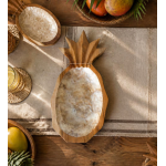 Ahşap Sedefli Ananas Tabak 38 cm Bali Mutfak Dekorasyon El yapımı Dekoratif Tik Ağacı Kase  18 x 29 cm